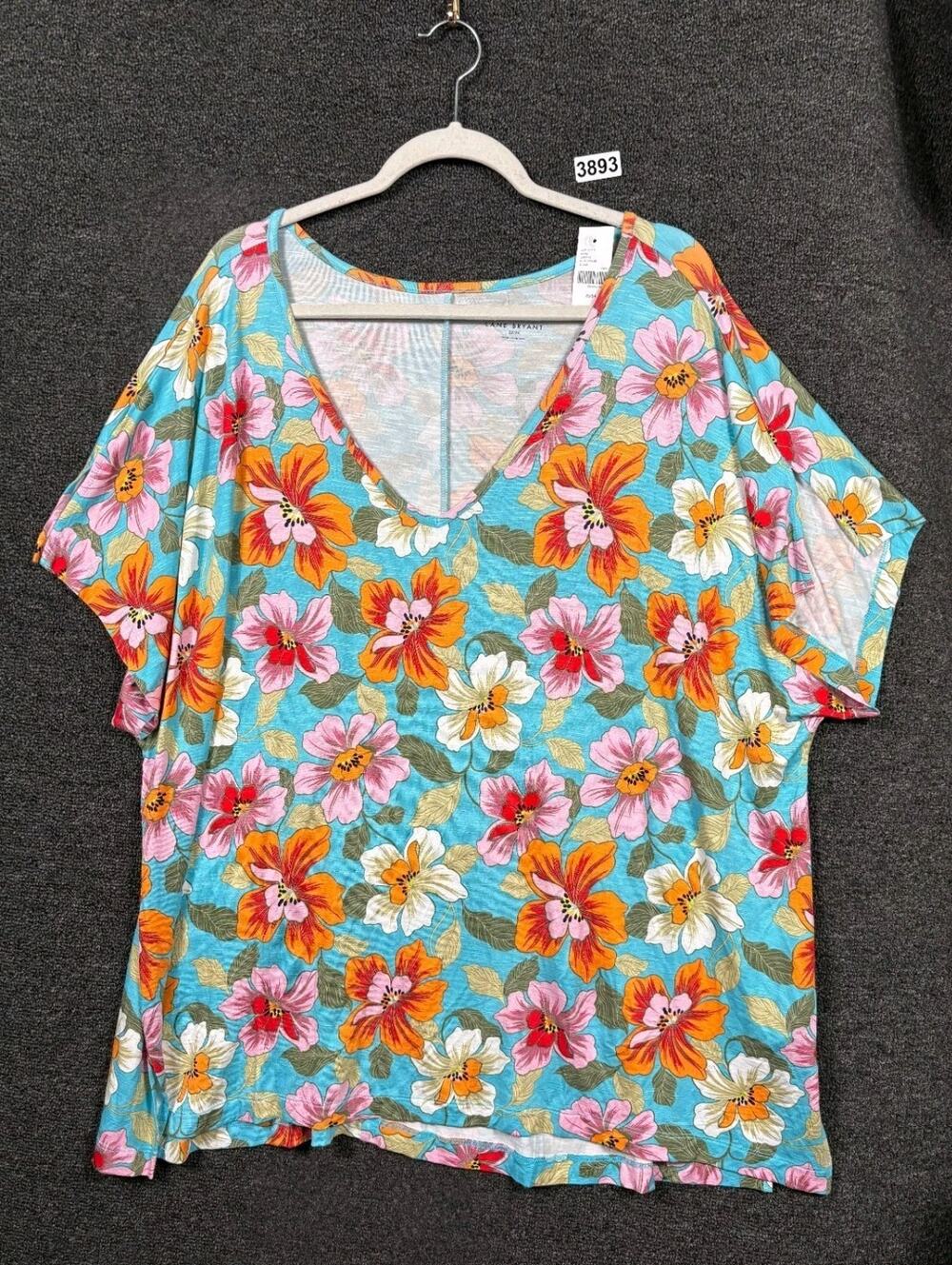 Lane Bryant V-Neck Side-Slit Top Womens Size 22/24 Multi Floral Short Sleeve NEW